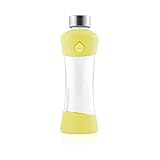 Equa Active Lemon Trinkflasche 0,5L - Glasflasche 550 ml mit Silikonhülle - Wasserflasche aus Borosilikatglas - Sportflasche Glas - Designflasche